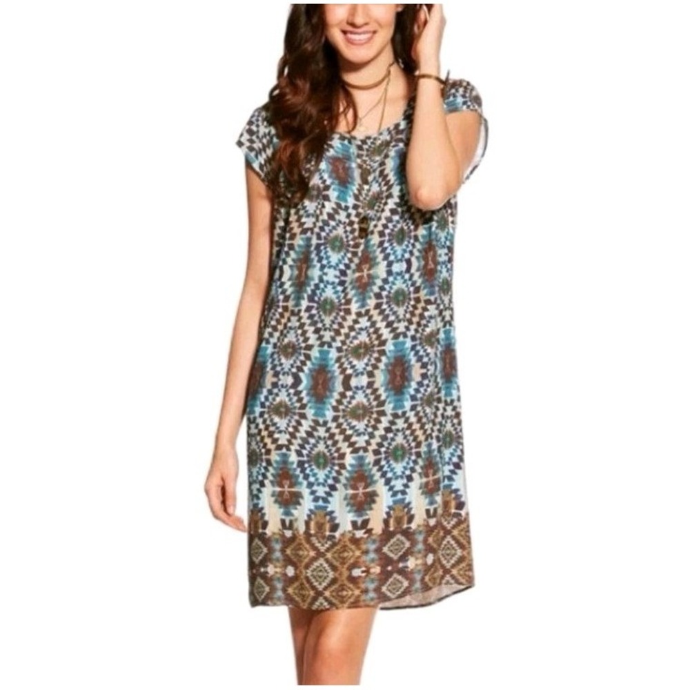 Ariat Women's Kallie Dress Blue Green Teal Green Aztec‎ Western Print Size Large